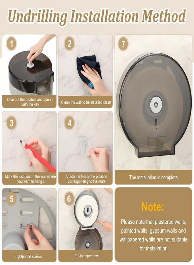 Layhit حامل ورق تواليت جداري من لاي هيت، عبوة واحدة، موزع مناشف ورقية، موزع مناديل بلاستيكي تجاري جامبو 9 بوصة مع قفل جداري بمفتاح للحمامات والمكاتب والمطاعم - Image 5